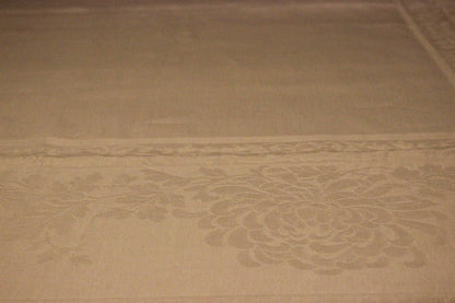 Large Irish Linen White Damask Tablecloth
