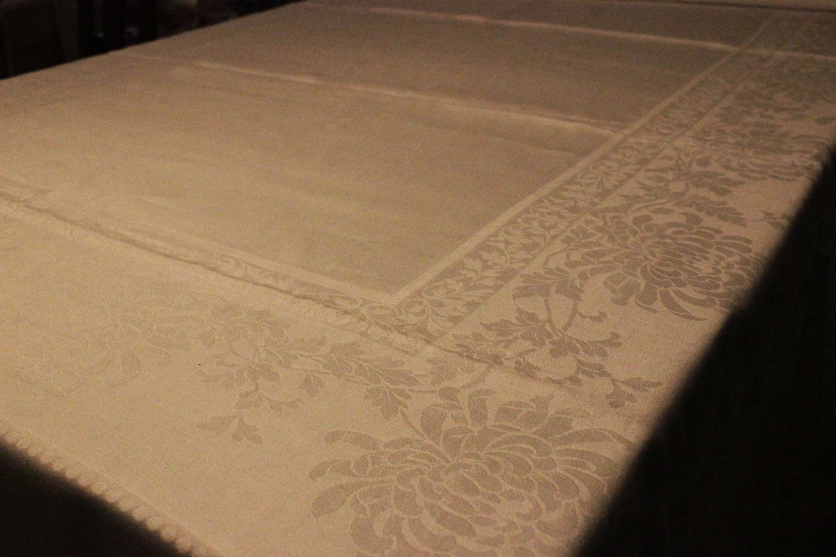 Large Irish Linen White Damask Tablecloth