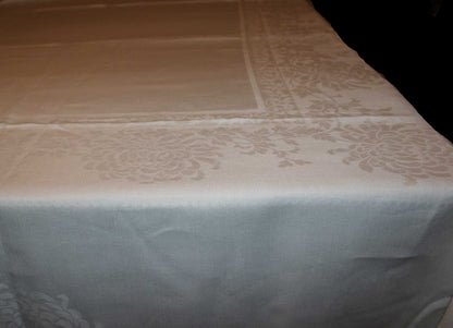 Large Irish Linen White Damask Tablecloth