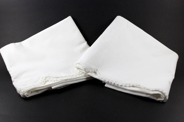 Vintage Linen with Lace Crochet Edged Pillowcases