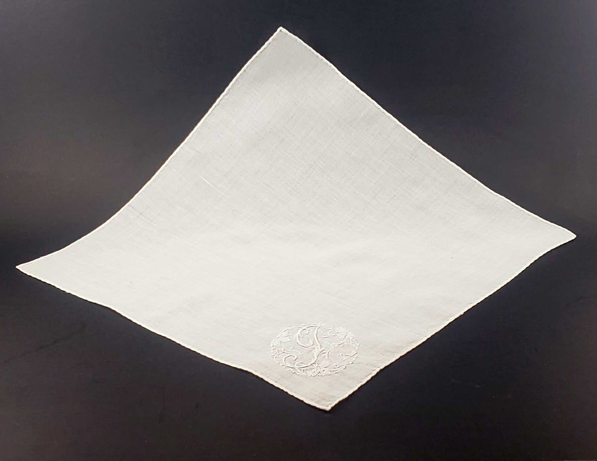 Linen and Monogram Embroidered Handkerchief