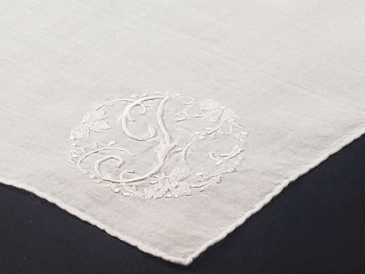 Linen and Monogram Embroidered Handkerchief