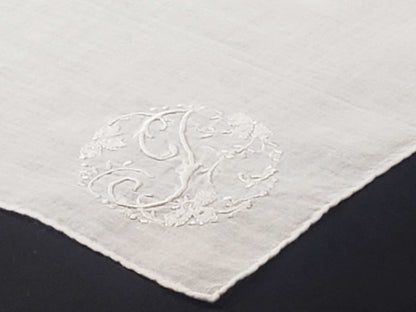 Linen and Monogram Embroidered Handkerchief