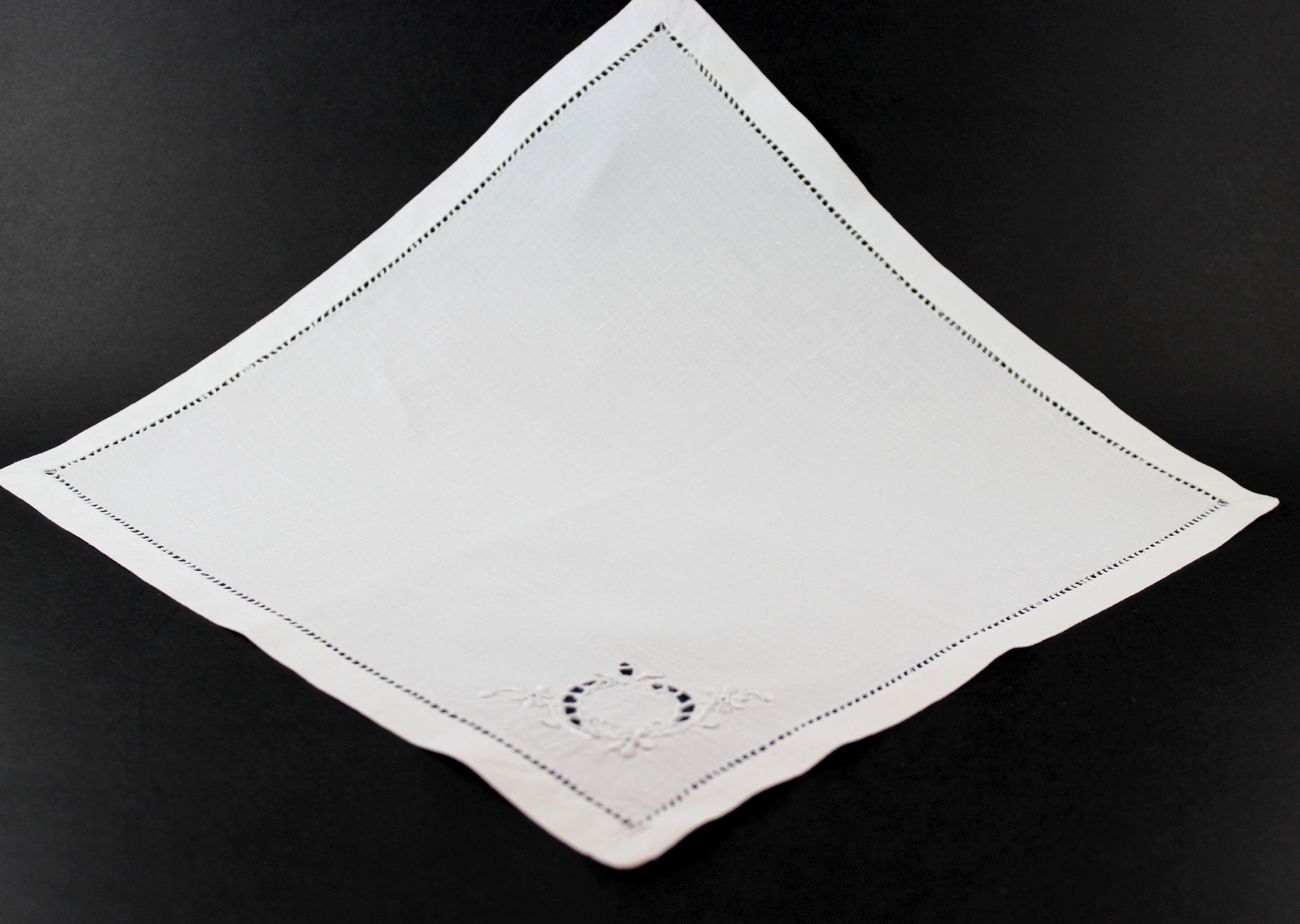 Linen Luncheon or Tea Napkins with White Work EmbroideryLinen Luncheon or Tea Napkins with White Work Embroidery