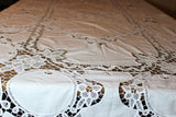Hand Stitched Linen and Battenberg Lace Tablecloth