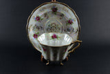 Tri-Footed Floral Lustreware, Teacup and Saucer, Made in Japan