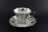 Tri-Footed Floral Lustreware, Teacup and Saucer, Made in Japan