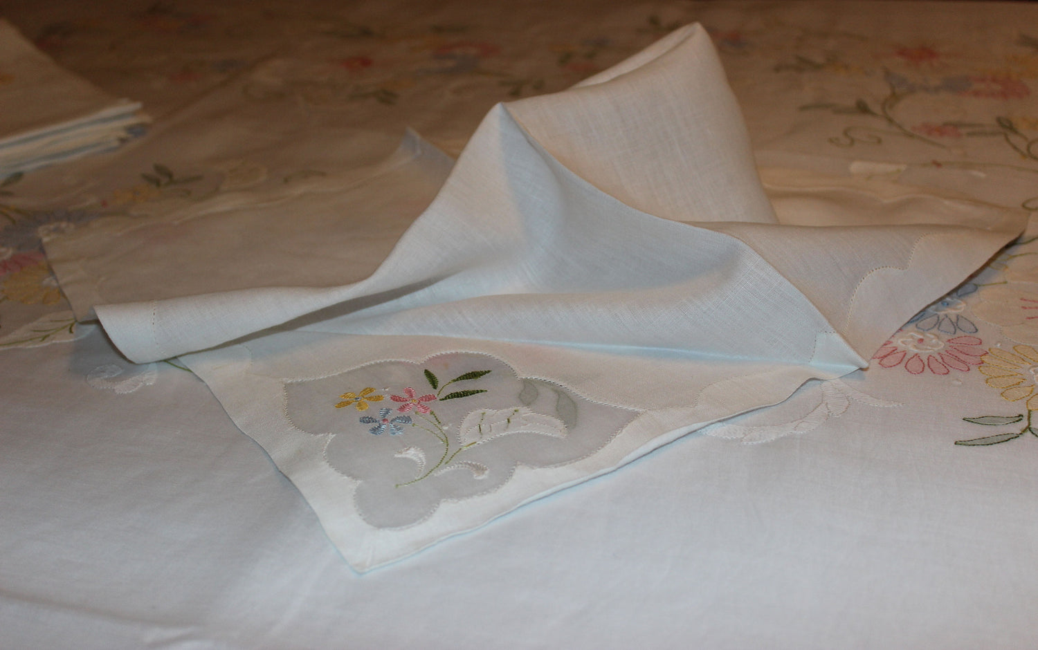 Madeira Organza Banquet Sized Tablecloth with Matching Napkins