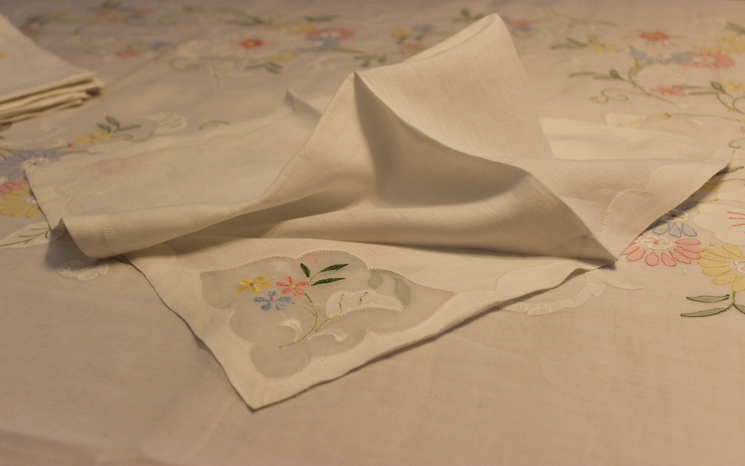 Madeira Organza Banquet Sized Tablecloth with Matching Napkins