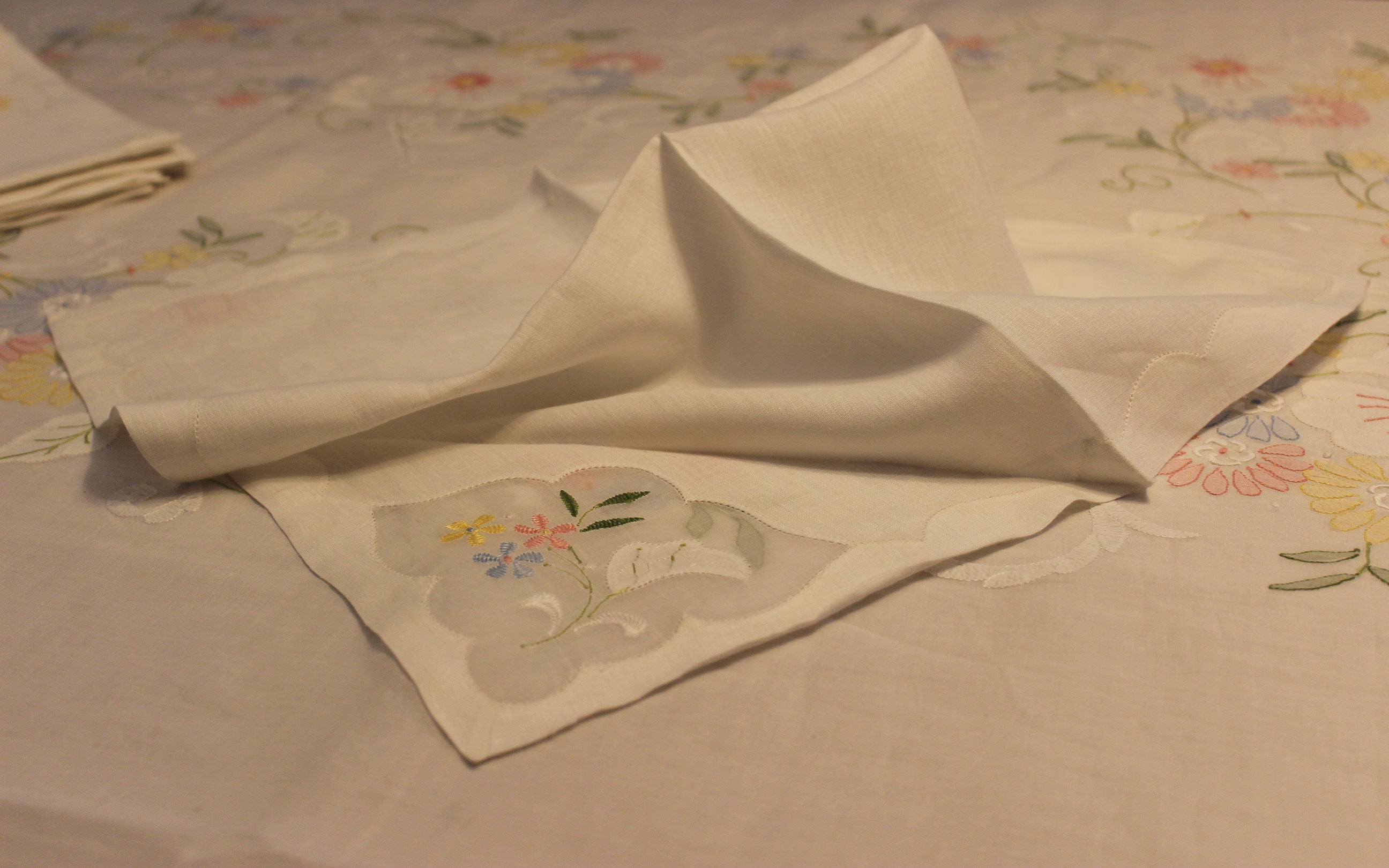 Madeira Organza Banquet Sized Tablecloth with Matching Napkins