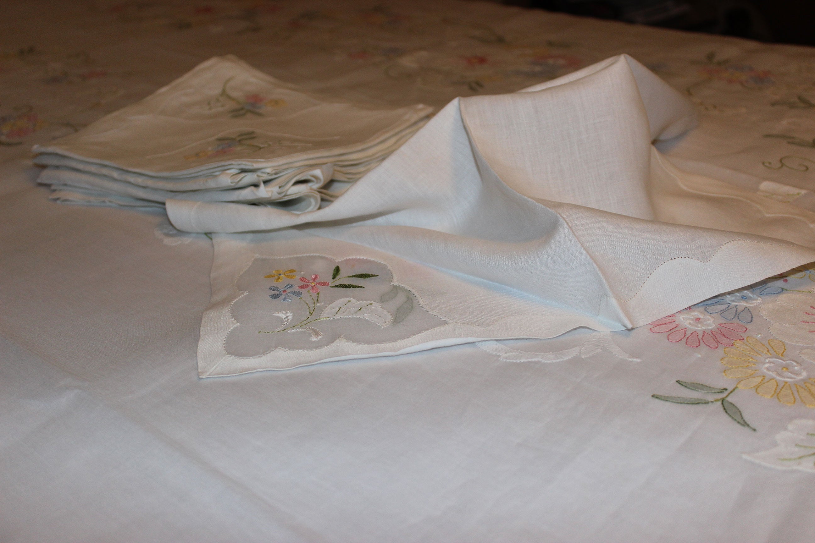 Madeira Organza Banquet Sized Tablecloth with Matching Napkins
