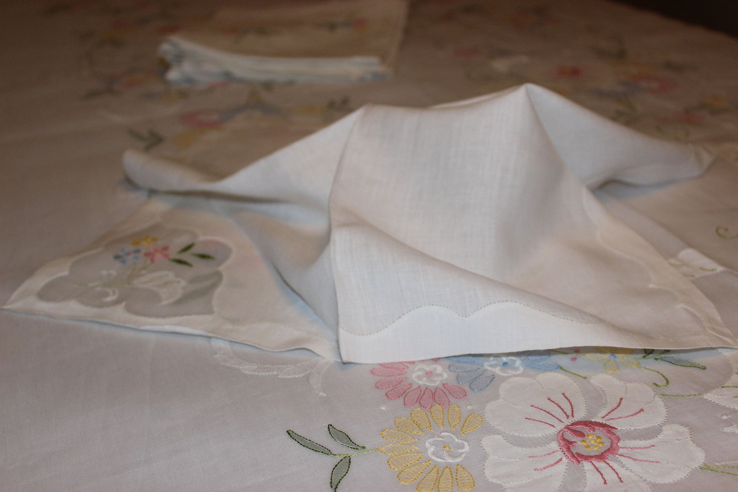 Madeira Organza Banquet Sized Tablecloth with Matching Napkins