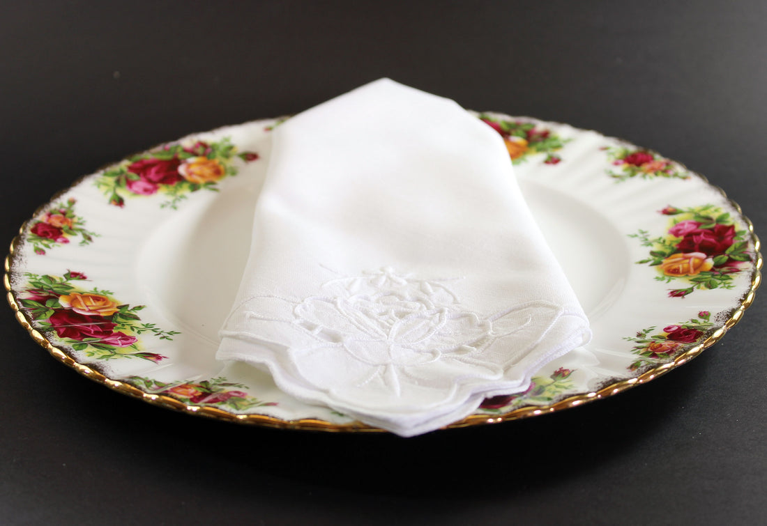 Madeira Hand Embroidered Linen Napkins, White, 32 Available