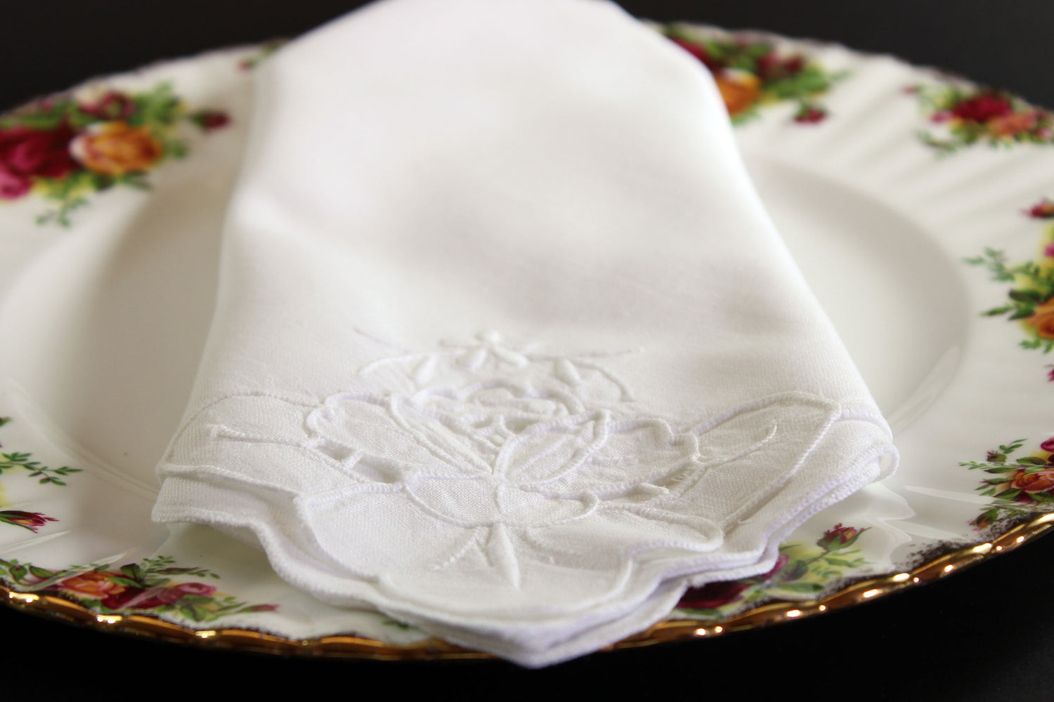 Madeira Hand Embroidered Linen Napkins, White, 32 Available