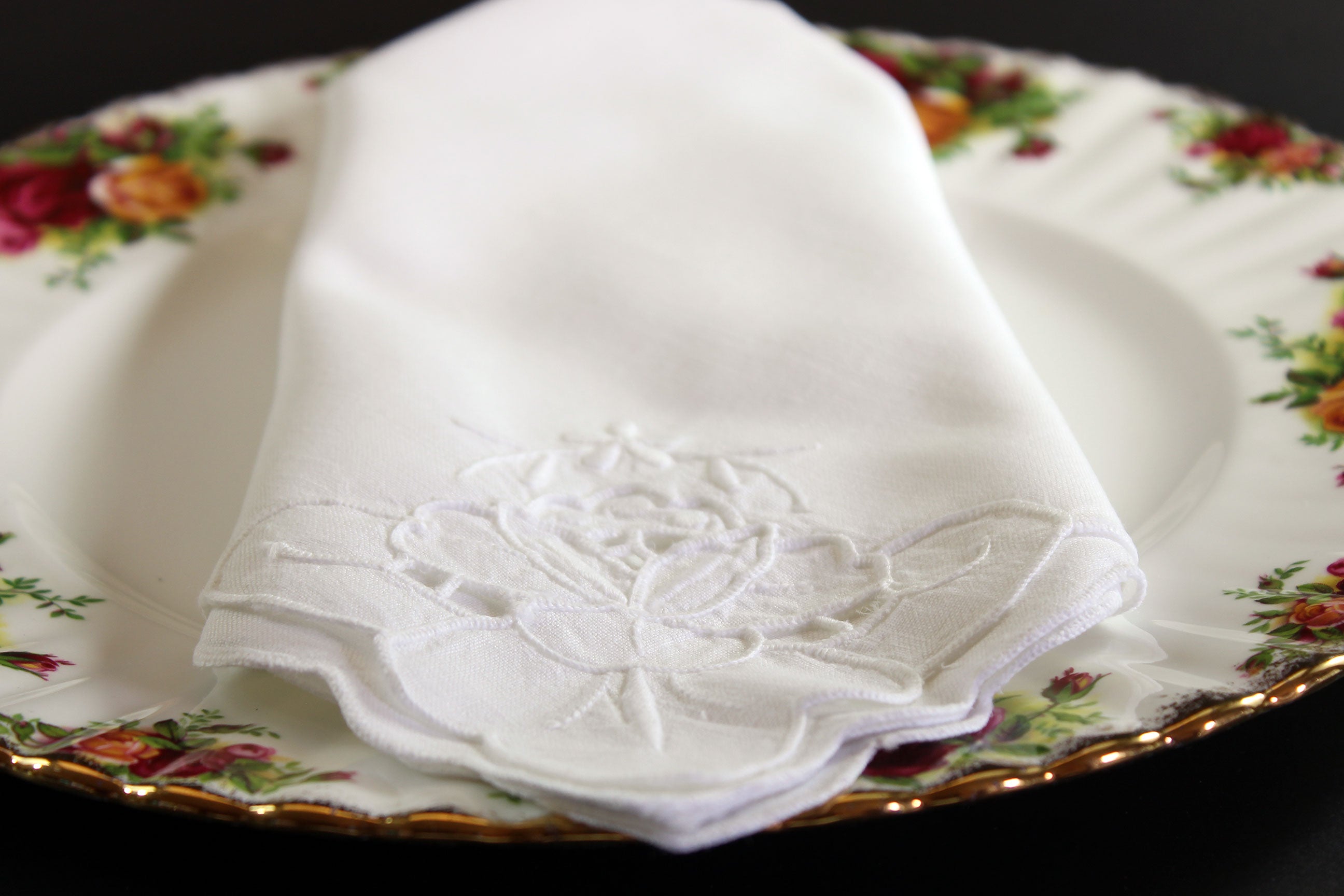 Madeira Hand Embroidered Linen Napkins, White, 32 Available