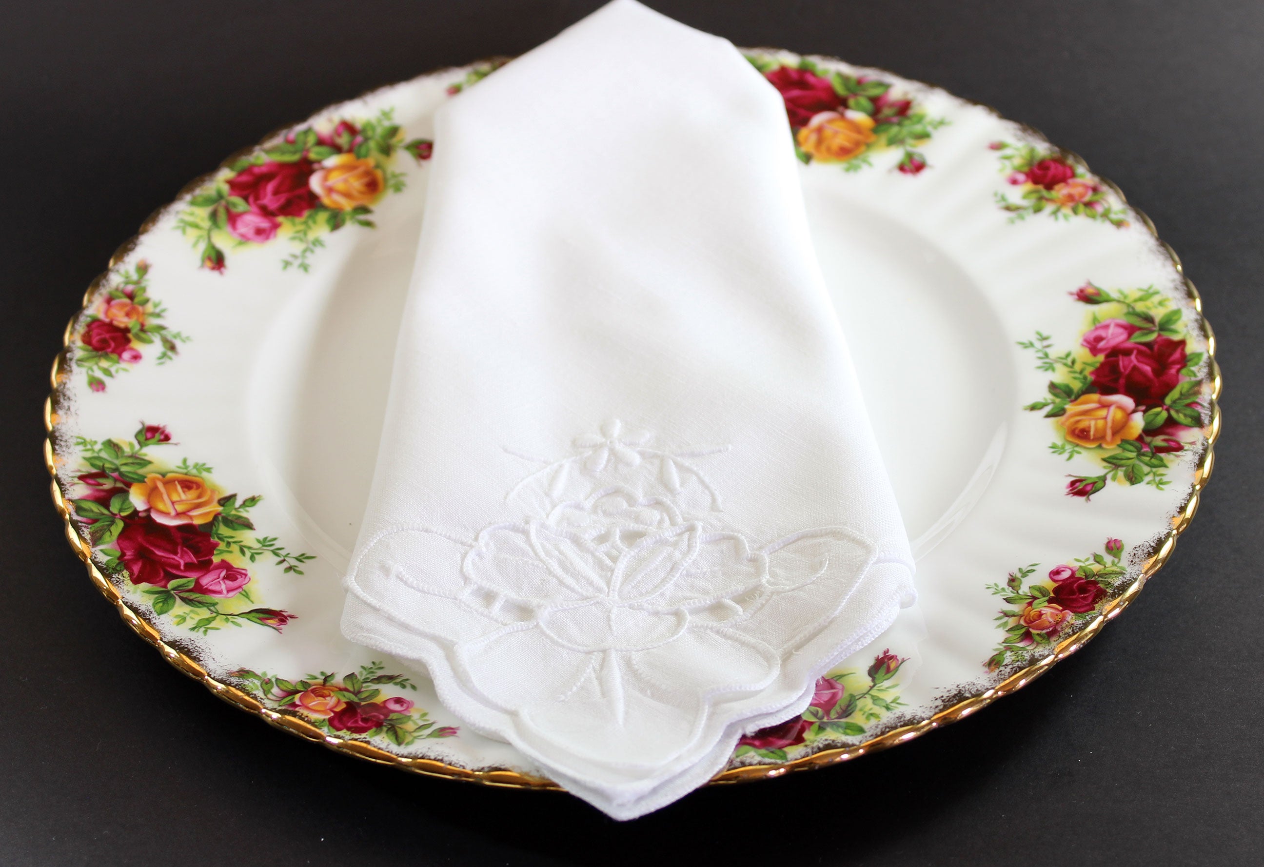 Madeira Hand Embroidered Linen Napkins, White, 32 Available