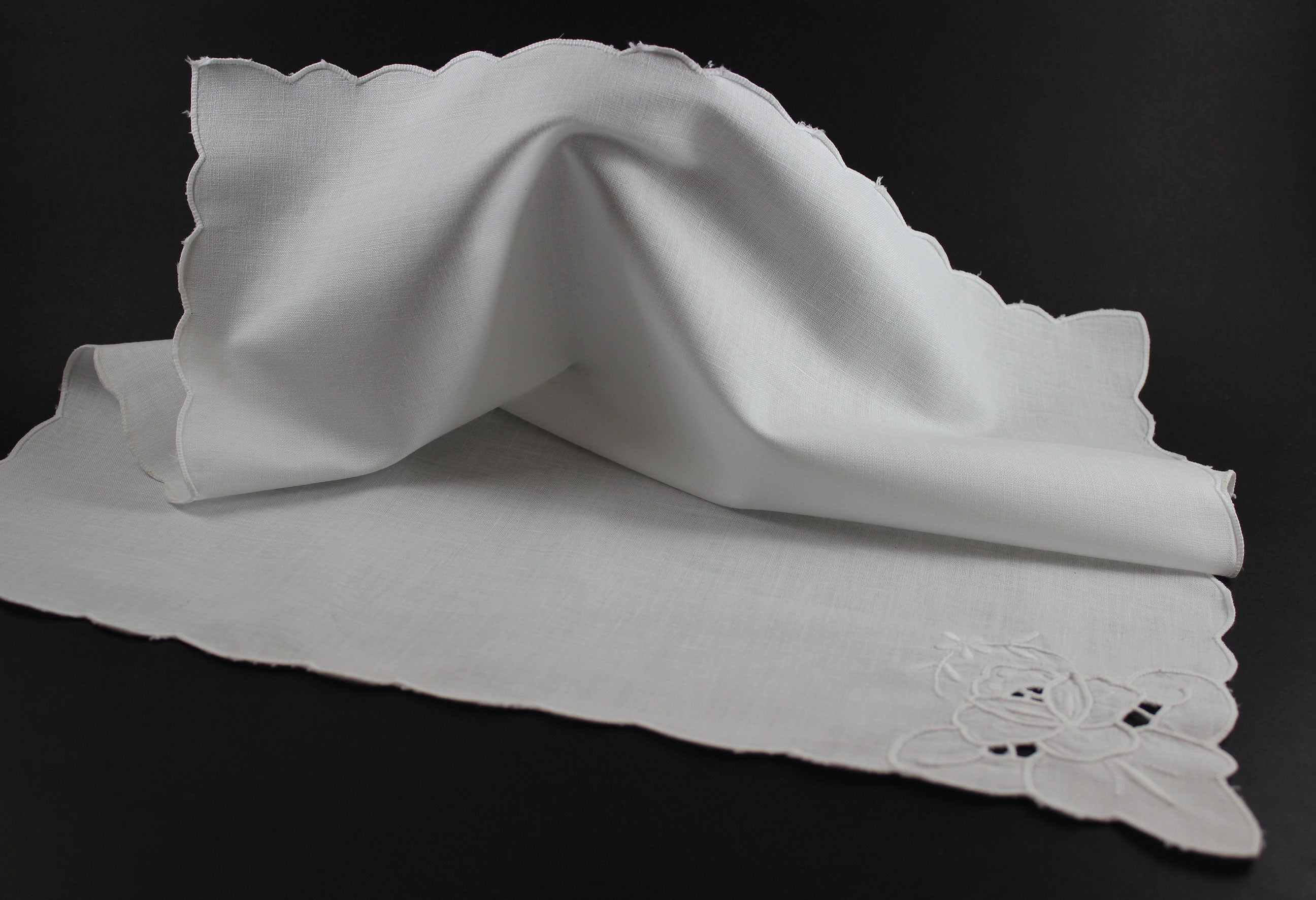 Madeira Hand Embroidered Linen Napkins, White, 32 Available