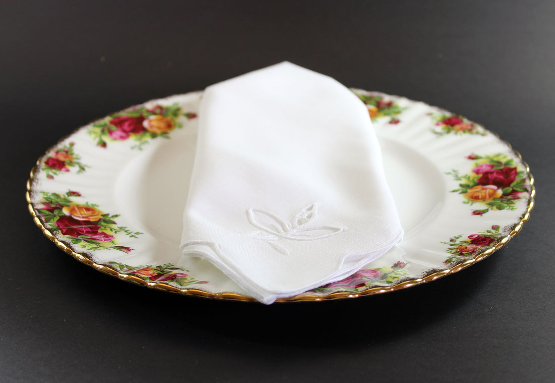 Madeira Hand Embroidered, Simple Patterned Linen Napkins, White
