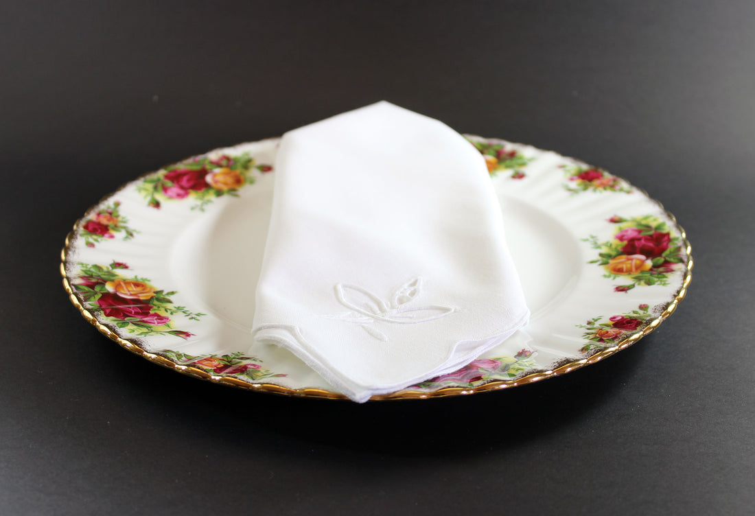 Madeira Hand Embroidered, Simple Patterned Linen Napkins, White