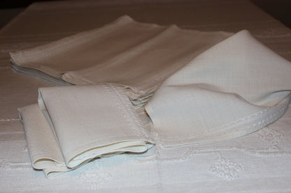 Madeira Natural Linen Banquet Sized Tablecloth with Matching Napkins