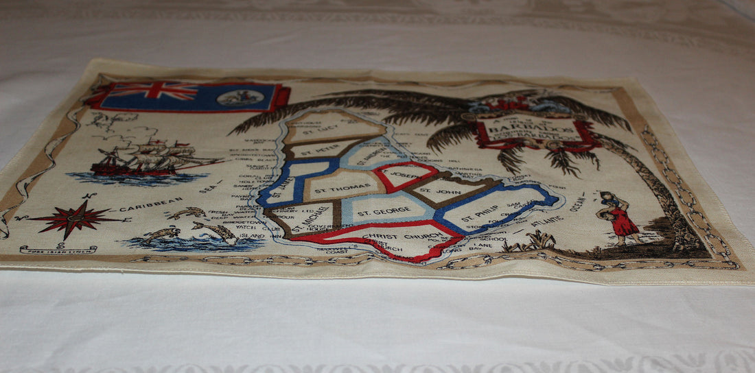 Souvenir Linen Tea Towel, Map of Barbados