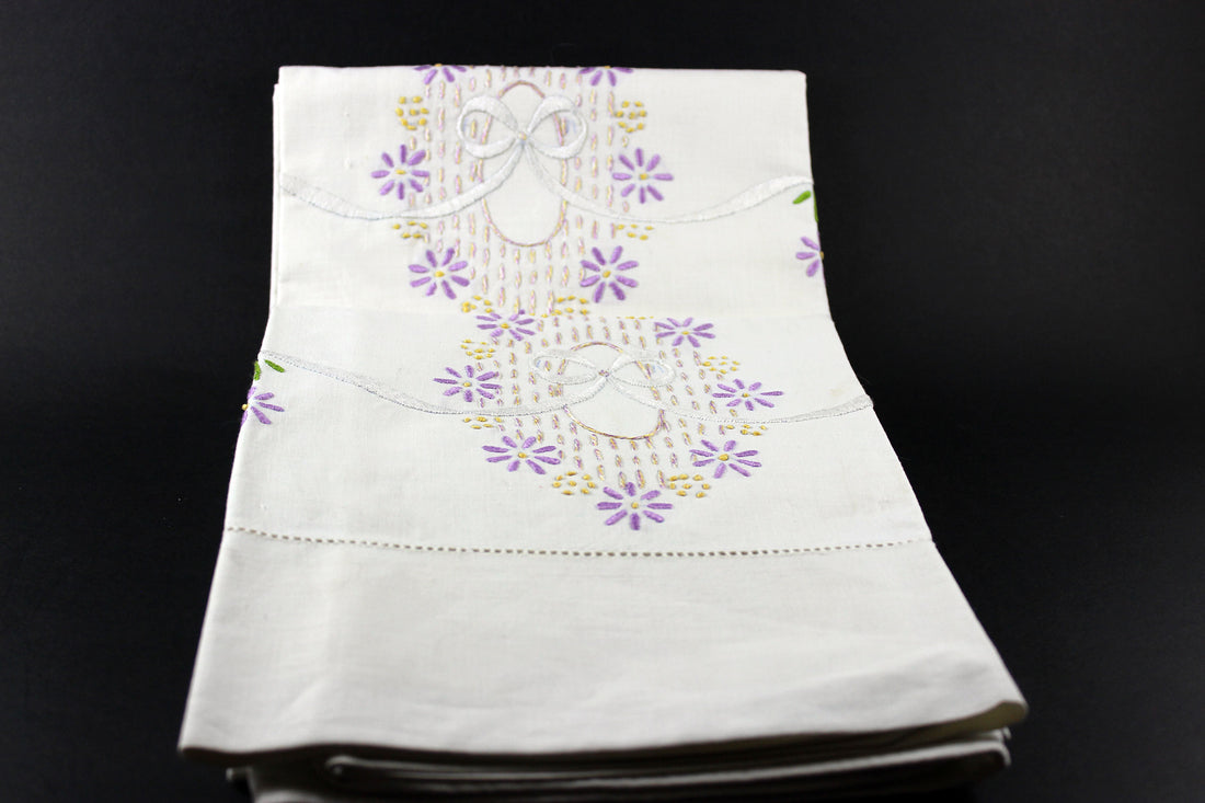 Vintage Floral Hand Embroidered Pillowcases