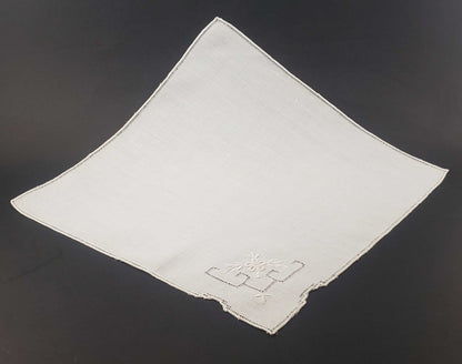 Natural Linen Pulled Thread Embroidered Handkerchief