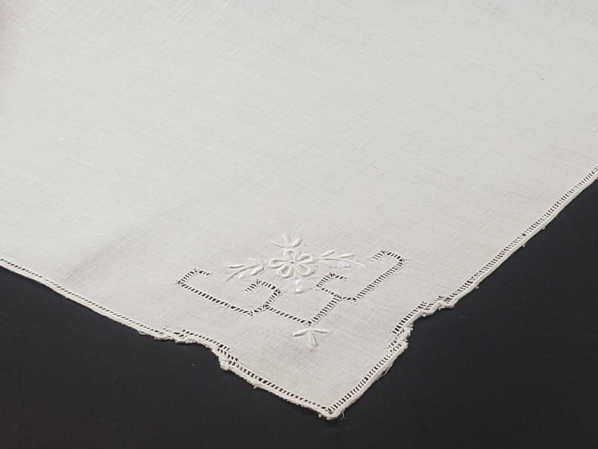 Natural Linen Pulled Thread Embroidered Handkerchief