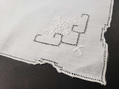 Natural Linen Pulled Thread Embroidered Handkerchief