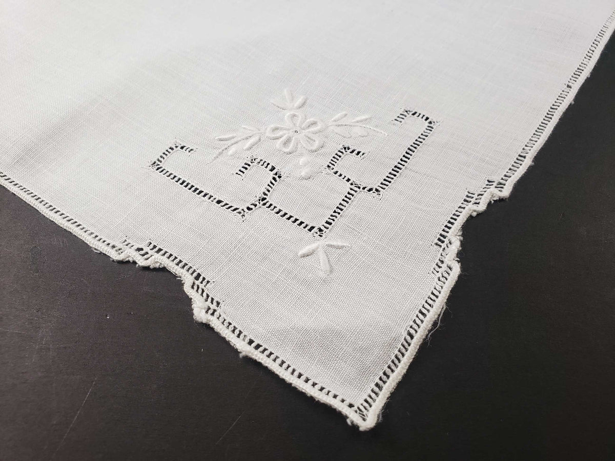 Natural Linen Pulled Thread Embroidered Handkerchief