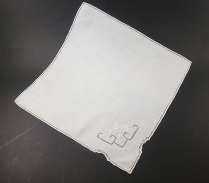 Natural Linen Pulled Thread Embroidered Handkerchief
