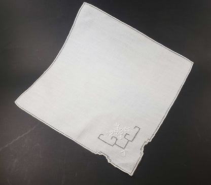 Natural Linen Pulled Thread Embroidered Handkerchief