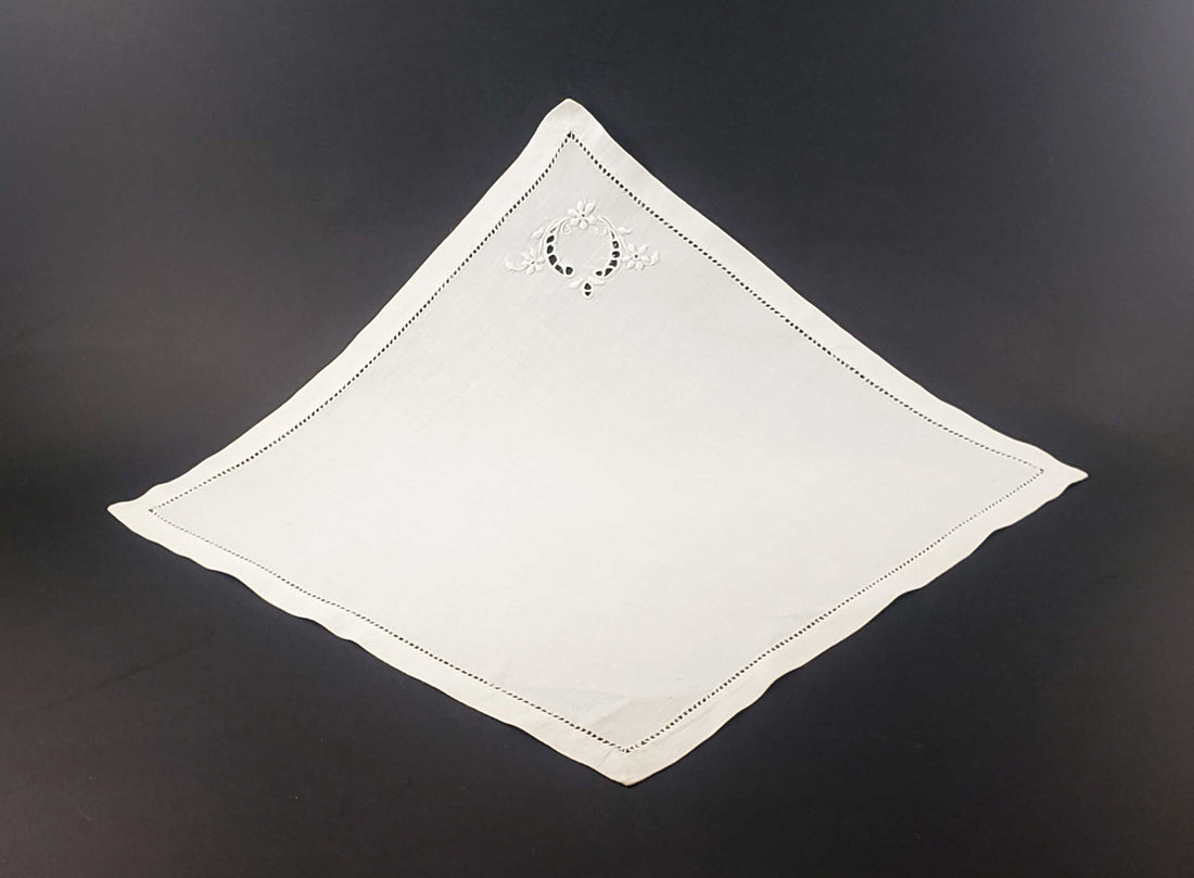 Embroidered Linen Ladder Hemmed Handkerchief