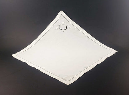 Embroidered Linen Ladder Hemmed Handkerchief