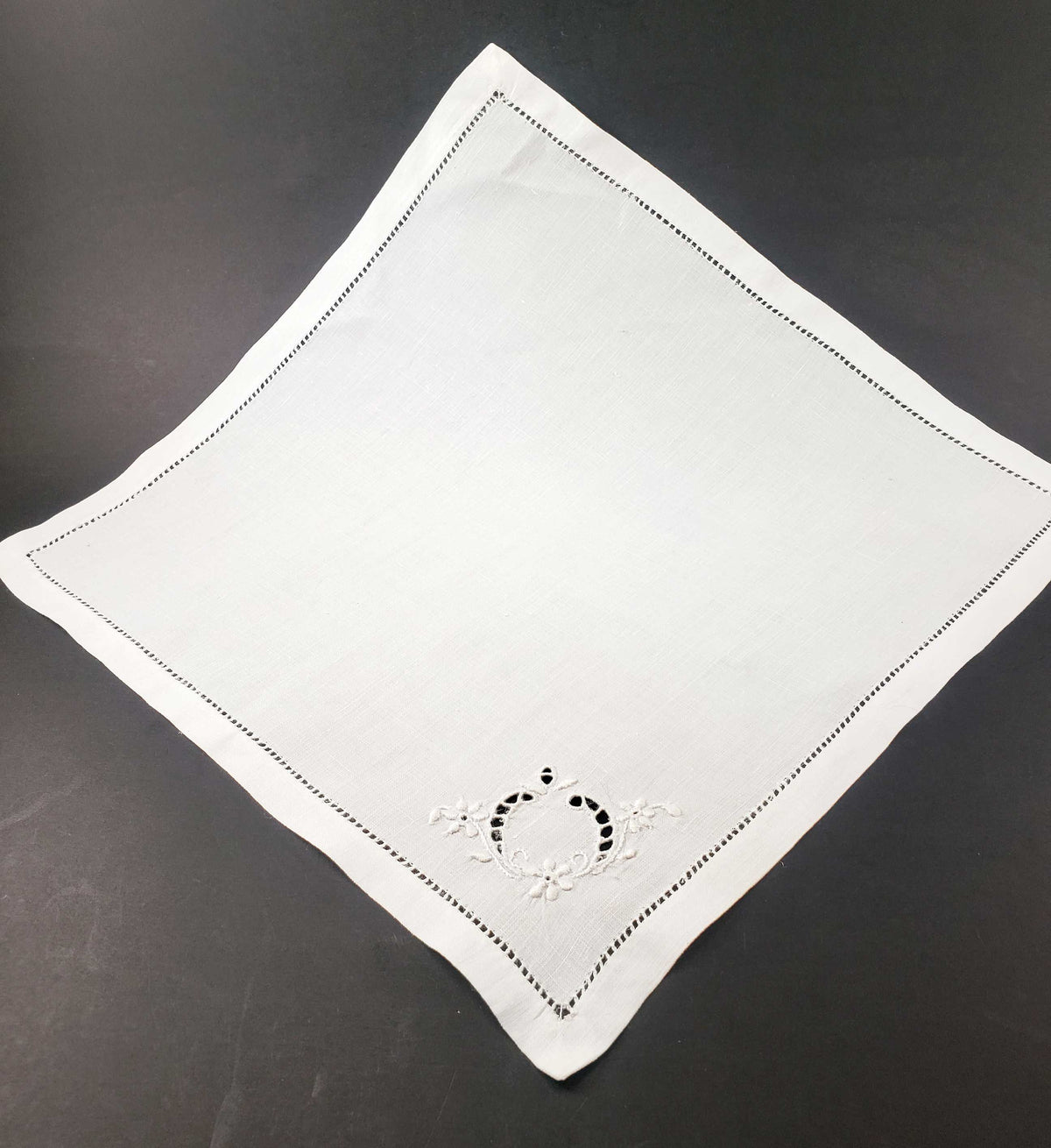 Embroidered Linen Ladder Hemmed Handkerchief
