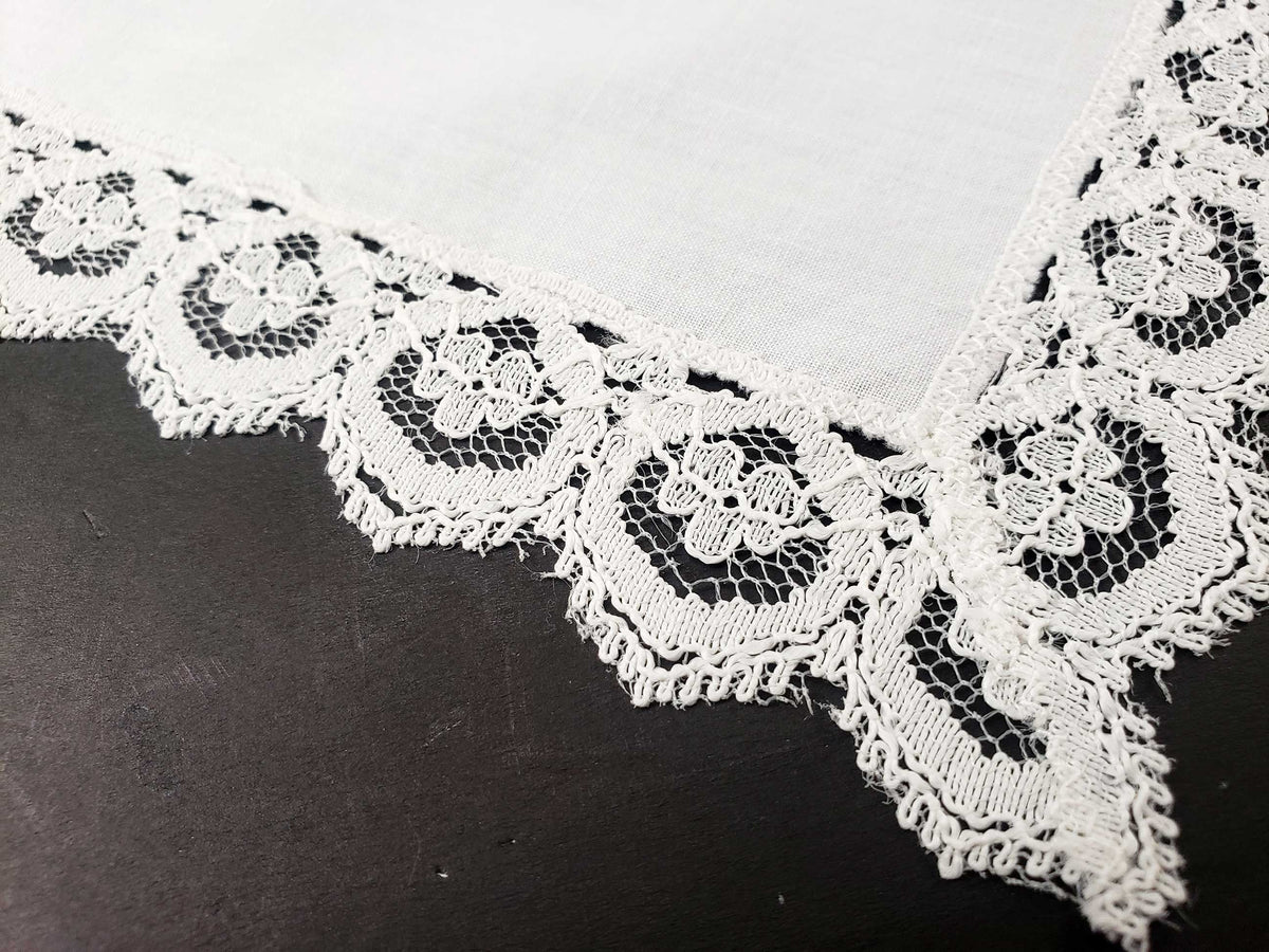 Medium Linen and Lace Bordered Handkerchief