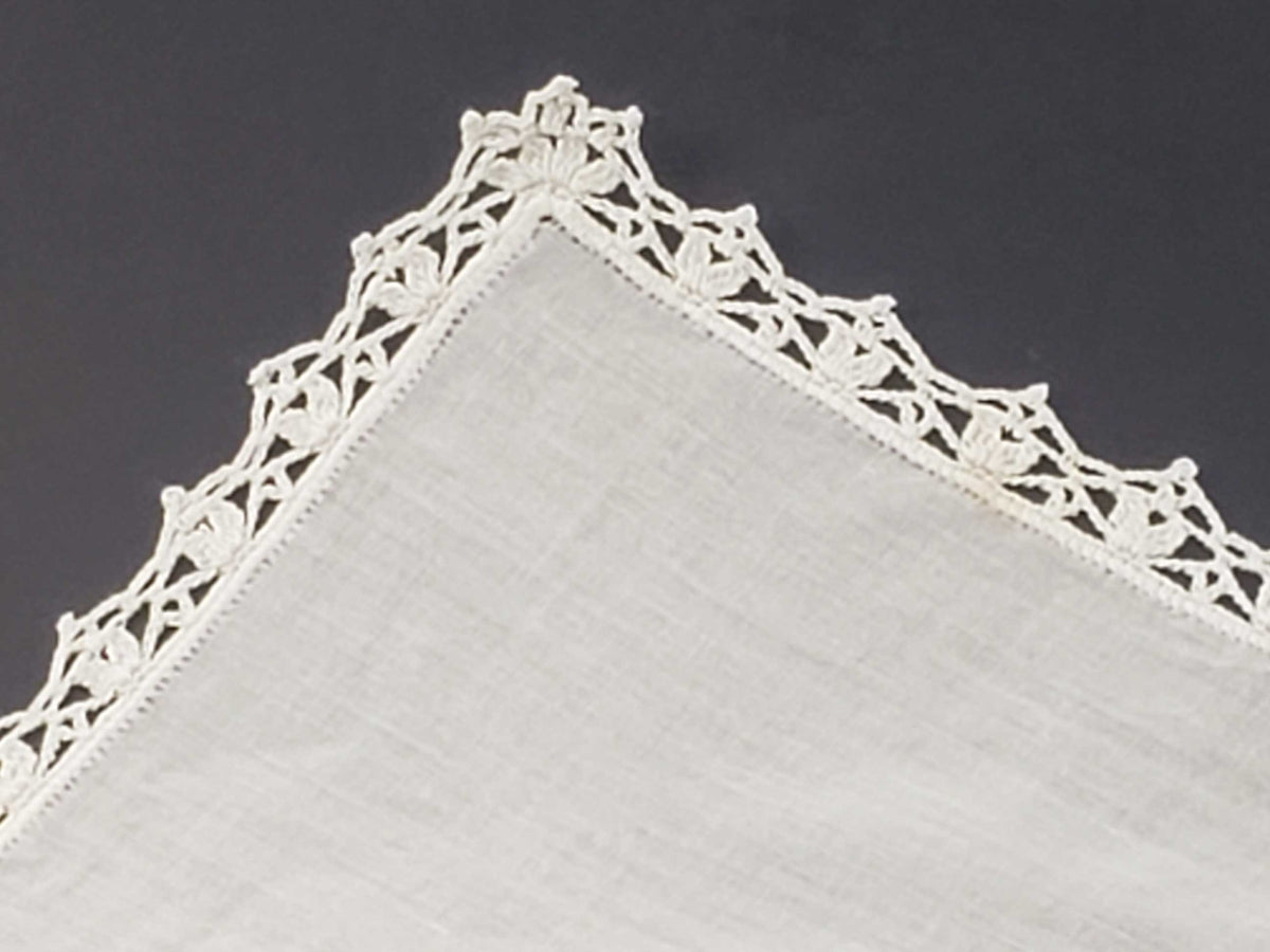 Medium Linen and Narrow Lace Bordered Handkerchief