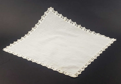 Medium Linen and Narrow Lace Bordered Handkerchief