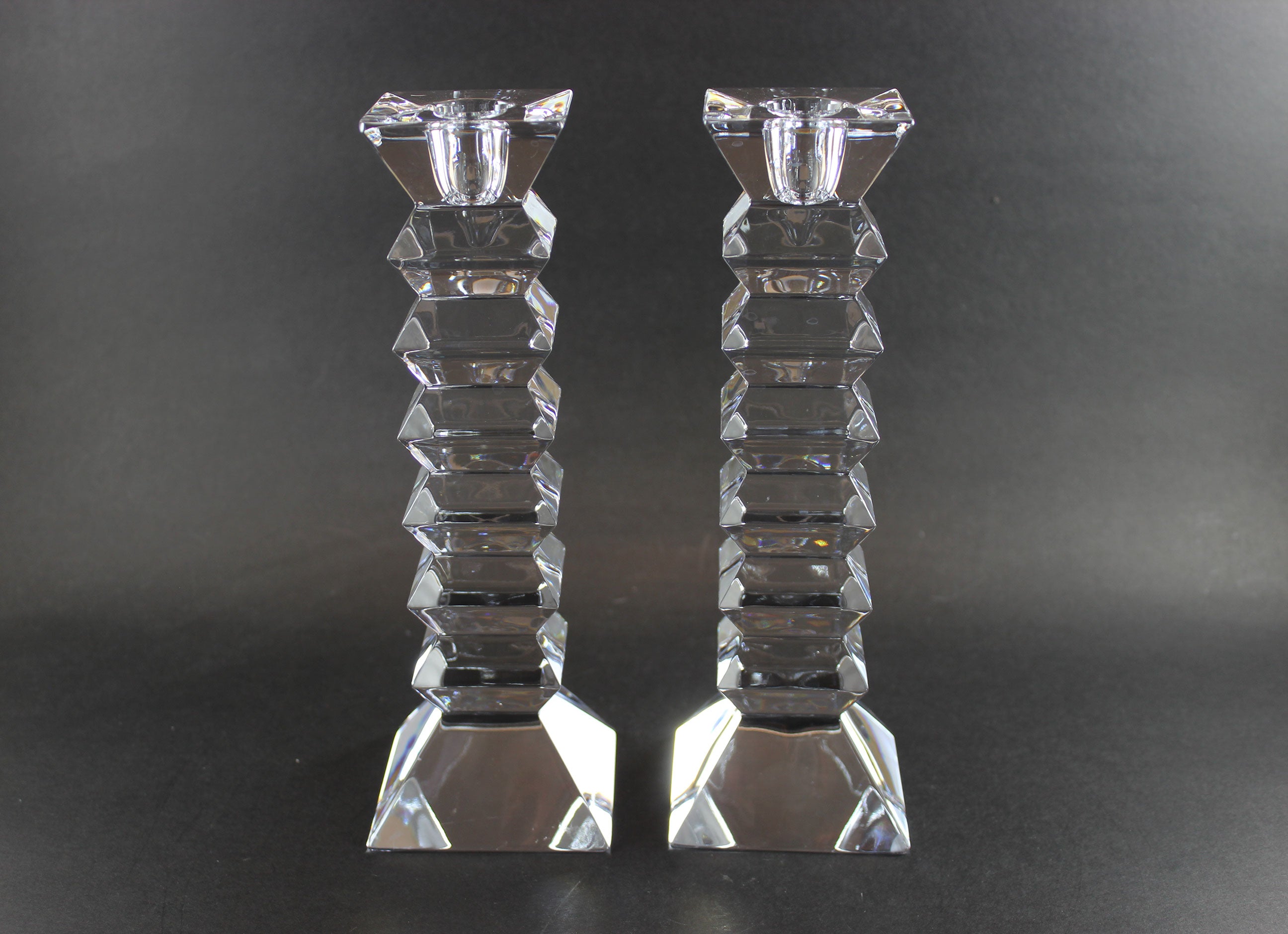 Mikasa Large Crystal Pagoda Candle Holders