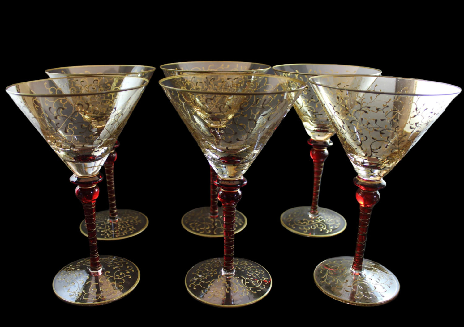 Rioja Blown Glass Martini Glasses, Pier 1,  Ruby Red and Gold