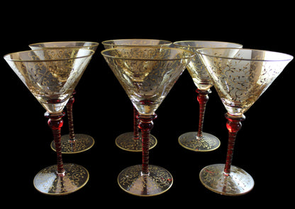 Rioja Blown Glass Martini Glasses, Pier 1,  Ruby Red and Gold