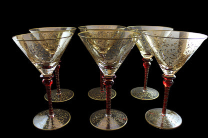 Rioja Blown Glass Martini Glasses, Pier 1,  Ruby Red and Gold