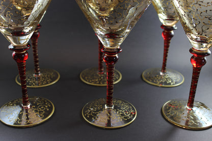 Rioja Blown Glass Martini Glasses, Pier 1,  Ruby Red and Gold