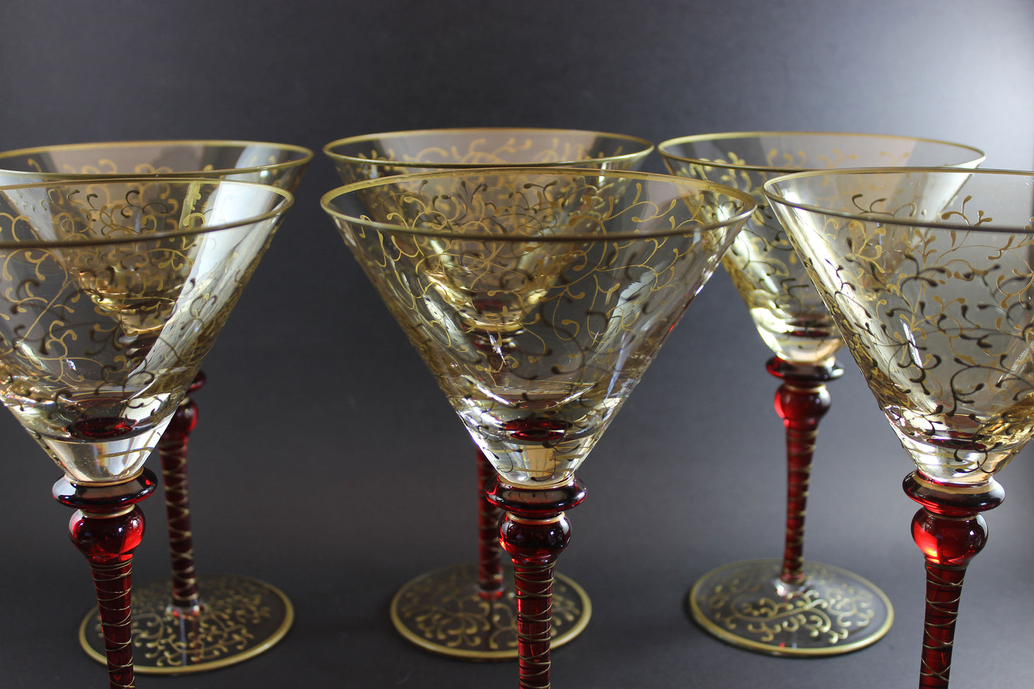 Rioja Blown Glass Martini Glasses, Pier 1,  Ruby Red and Gold