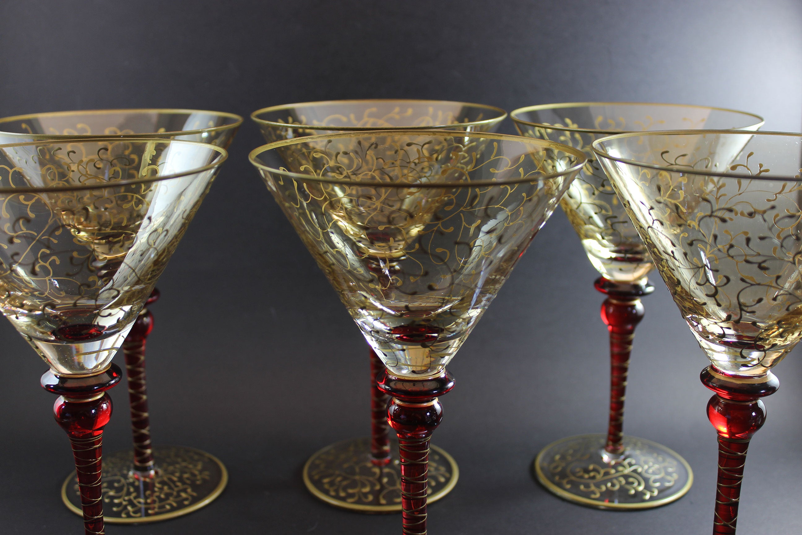Rioja Blown Glass Martini Glasses, Pier 1,  Ruby Red and Gold
