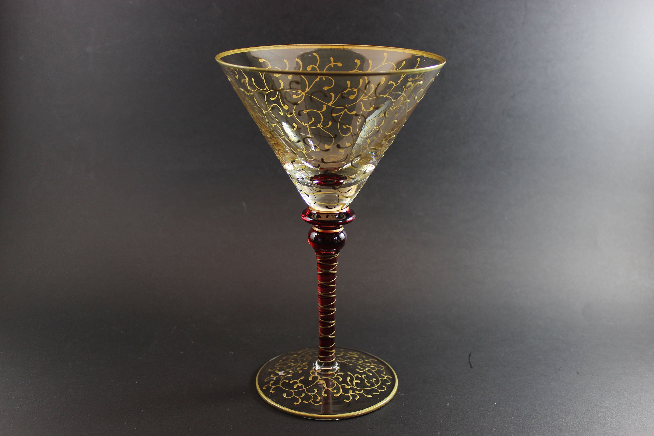 Rioja Blown Glass Martini Glasses, Pier 1,  Ruby Red and Gold