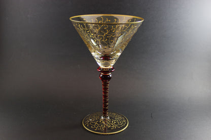 Rioja Blown Glass Martini Glasses, Pier 1,  Ruby Red and Gold