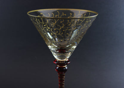 Rioja Blown Glass Martini Glasses, Pier 1,  Ruby Red and Gold