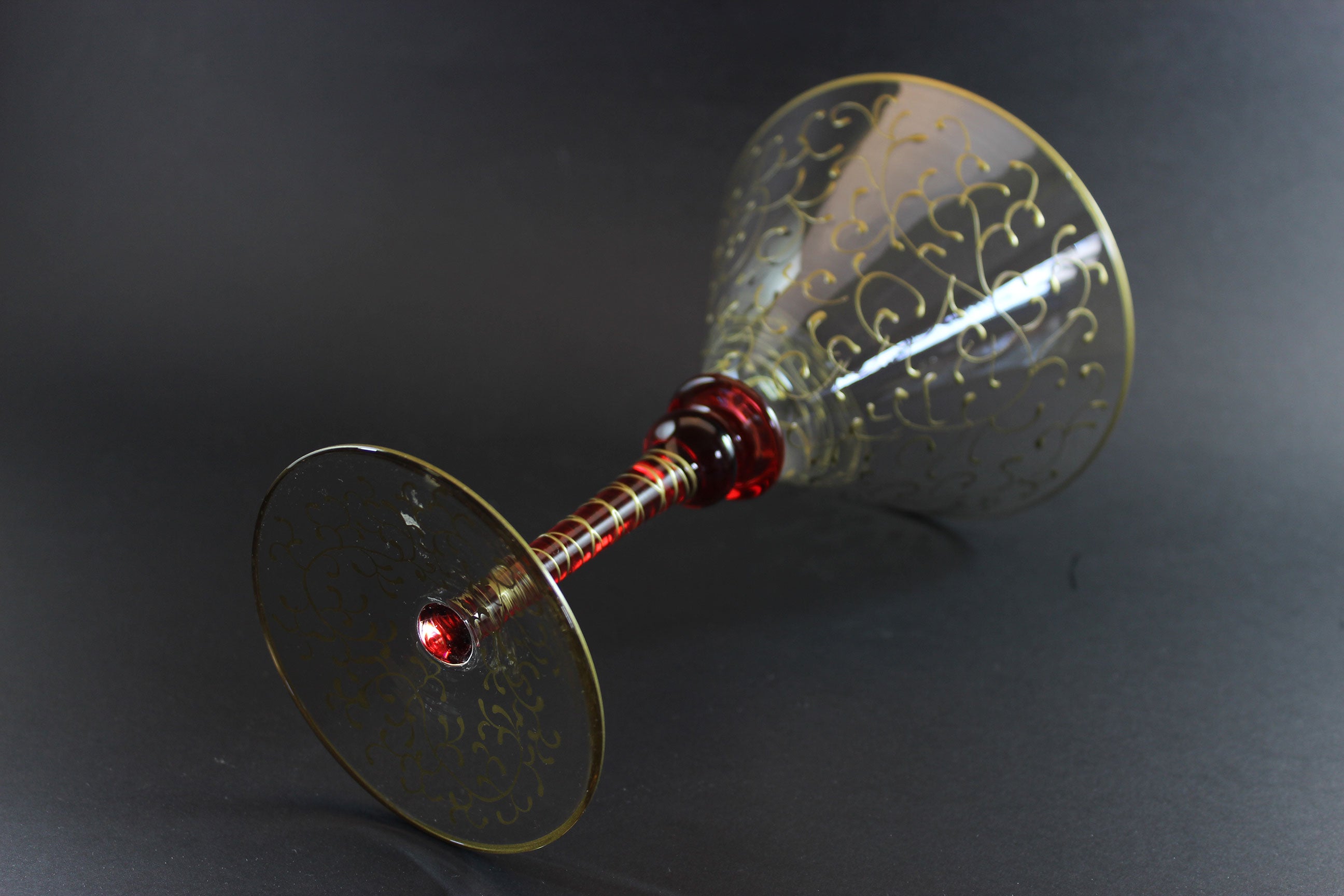 Rioja Blown Glass Martini Glasses, Pier 1,  Ruby Red and Gold