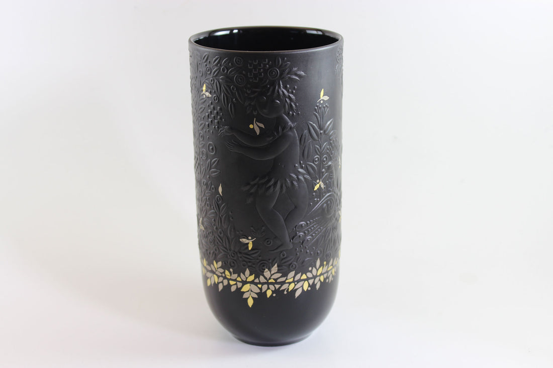 Rosenthal, Bjorn Wiinblad ,Black Porcelain Vase, The Magic Flute